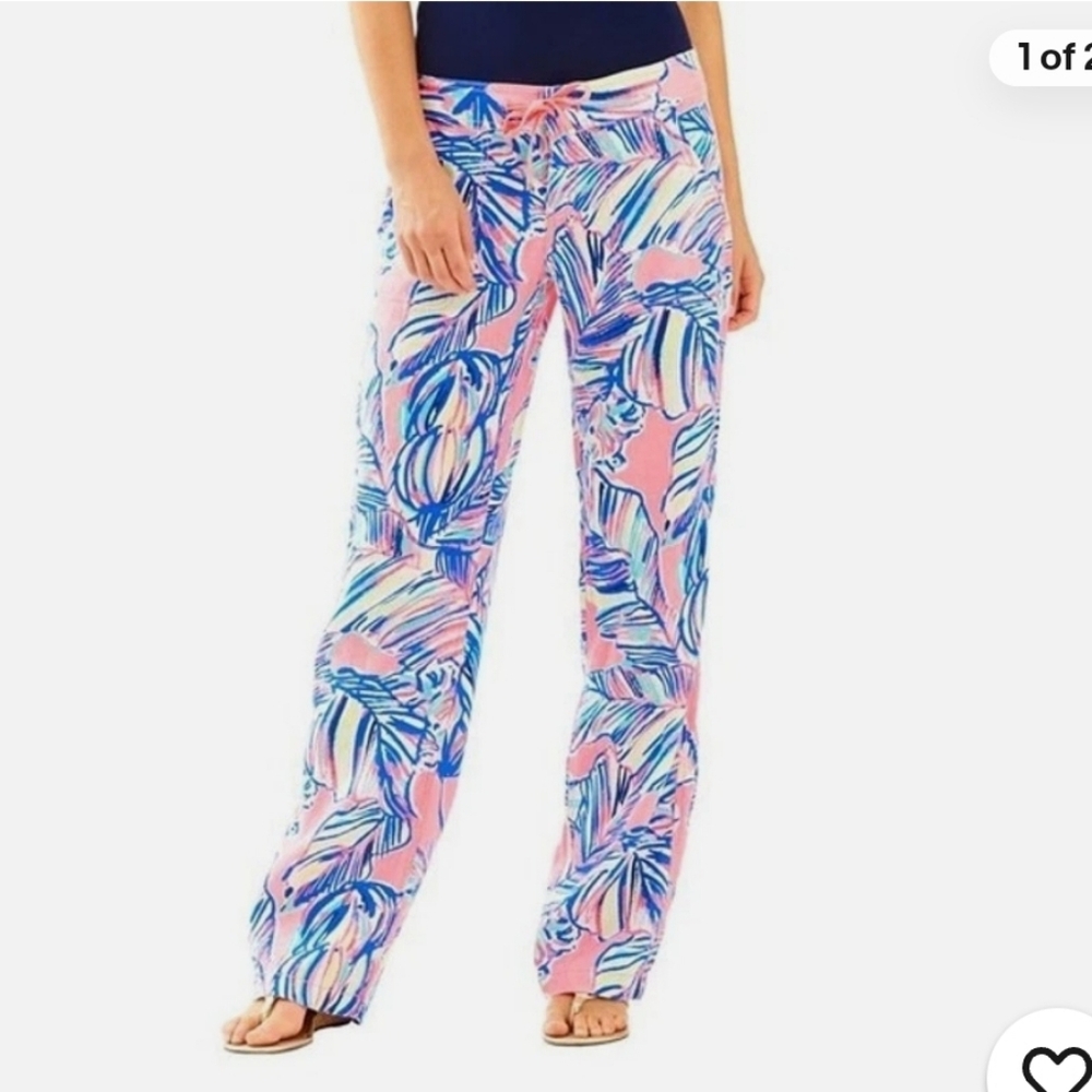 NWT Lilly Pulitzer Galley Pant Tiki Pink Cabana Crazed Linen Pant Size 6